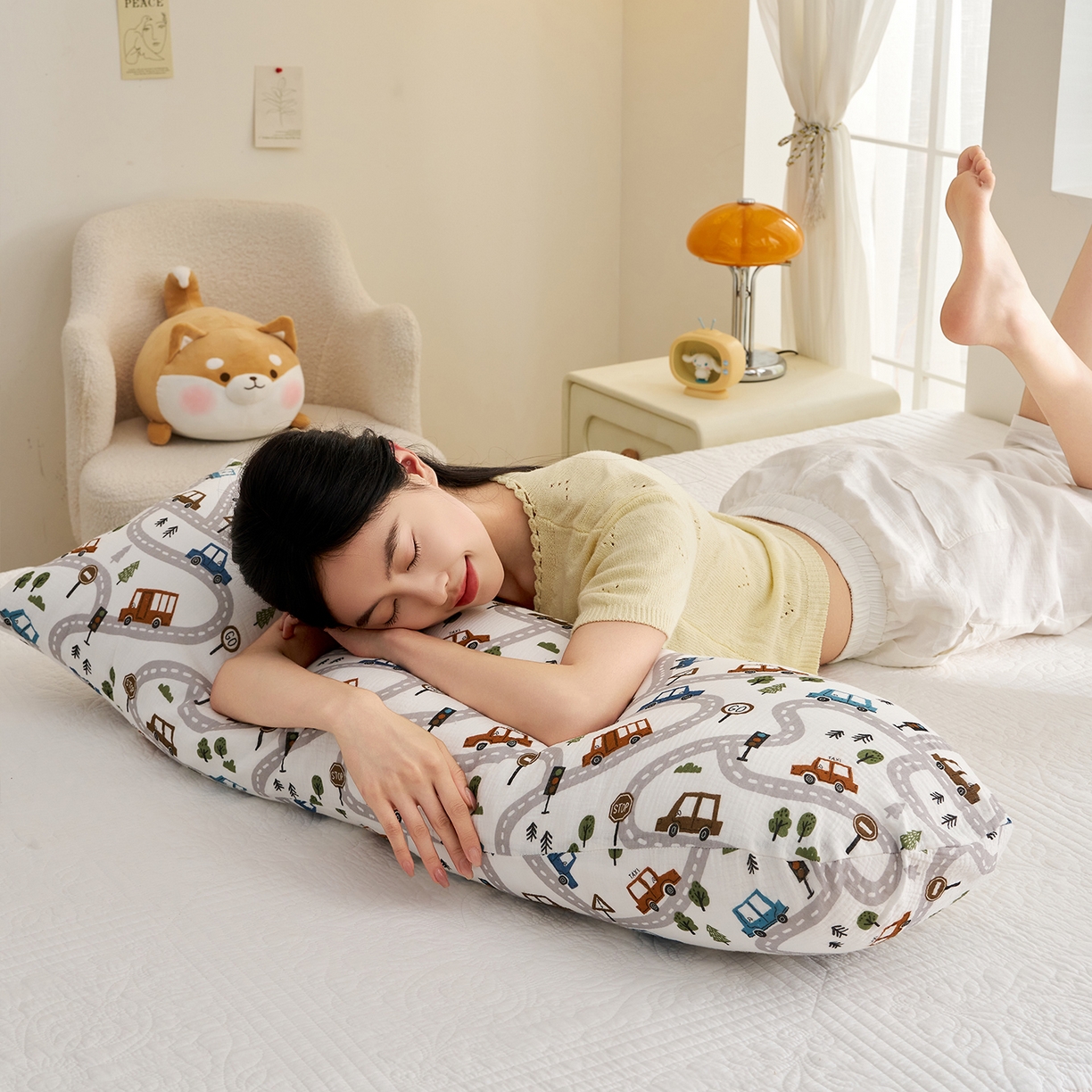 91家纺网 家纺一手货源 找家纺 乐可 2025新款亲肤柔软全棉纯棉纱布抱枕 全棉纱布抱枕-BB1飘移