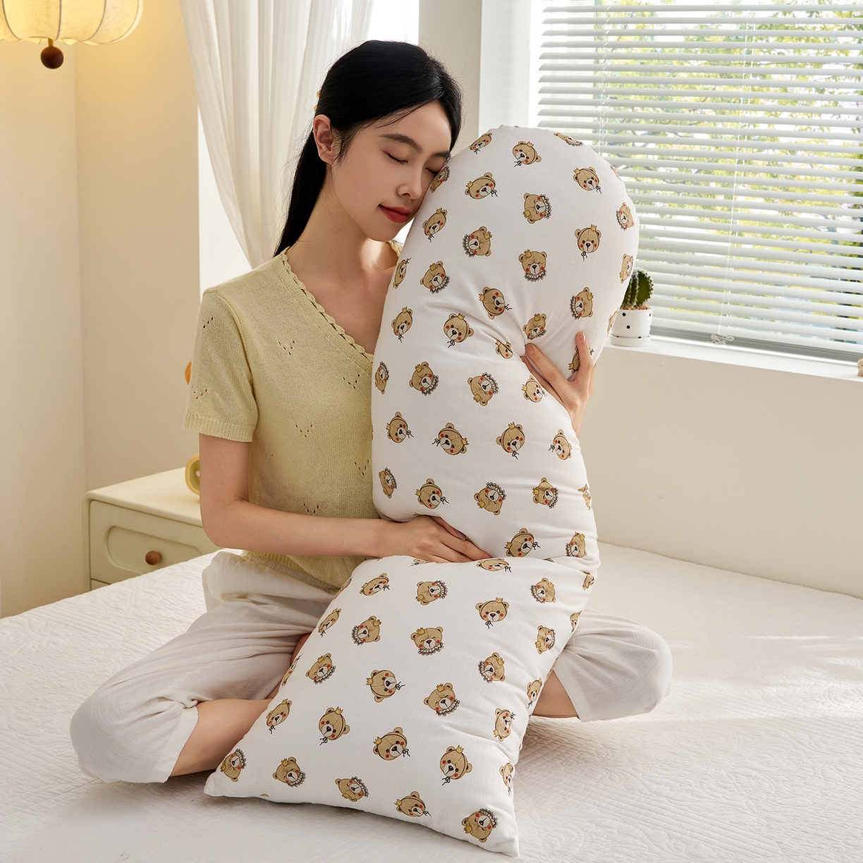 乐可 2025新款全棉纯棉双层纱抱枕 全棉双层纱抱枕-BC1小熊王子白