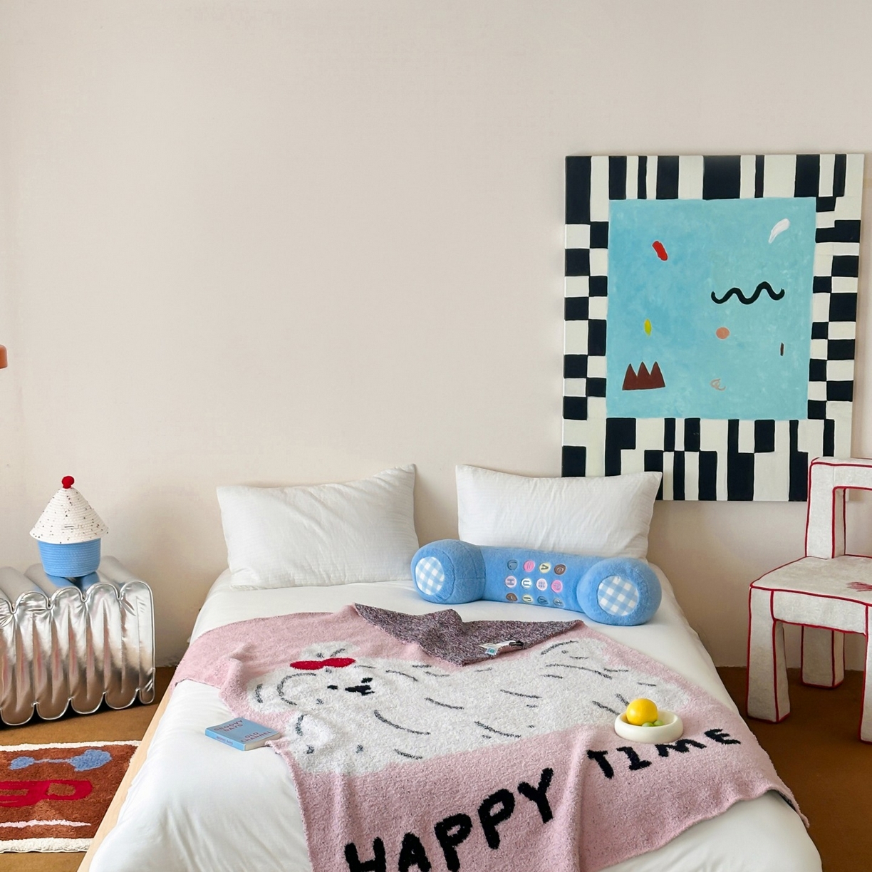 91家纺网 家纺一手货源 找家纺 觅糖家纺 2025新款卡通半边绒毛毯毯子系列 粉色泡芙