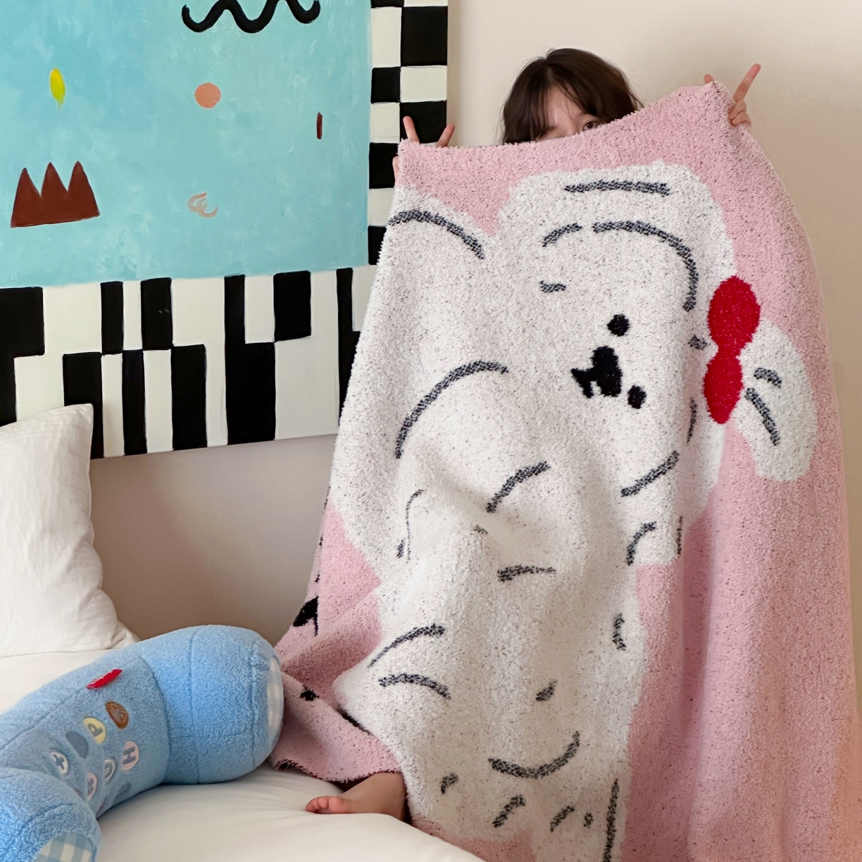91家纺网 家纺一手货源 找家纺 觅糖家纺 2025新款卡通半边绒毛毯毯子系列 粉色泡芙