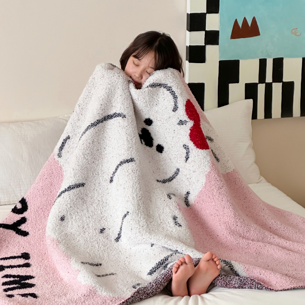 91家纺网 家纺一手货源 找家纺 觅糖家纺 2025新款卡通半边绒毛毯毯子系列 粉色泡芙