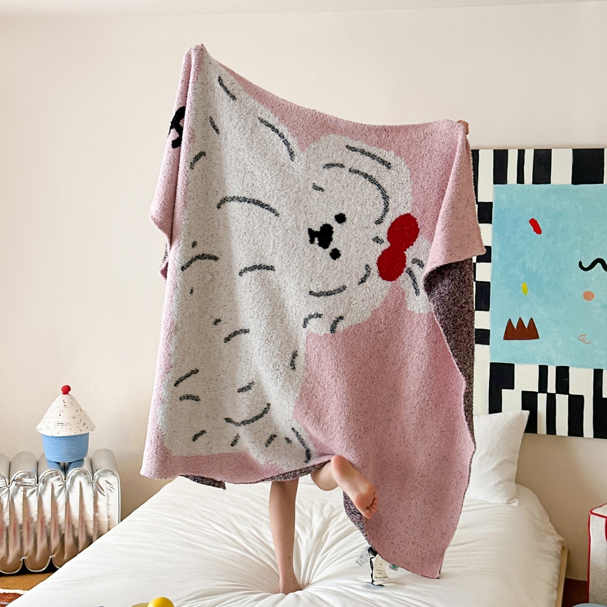 91家纺网 家纺一手货源 找家纺 觅糖家纺 2025新款卡通半边绒毛毯毯子系列 粉色泡芙