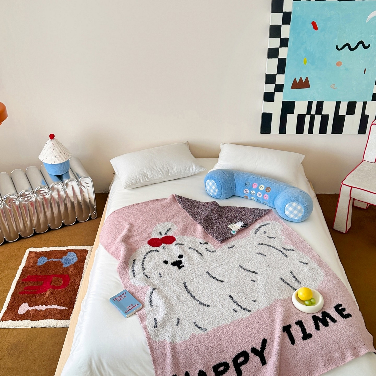 91家纺网 家纺一手货源 找家纺 觅糖家纺 2025新款卡通半边绒毛毯毯子系列 粉色泡芙