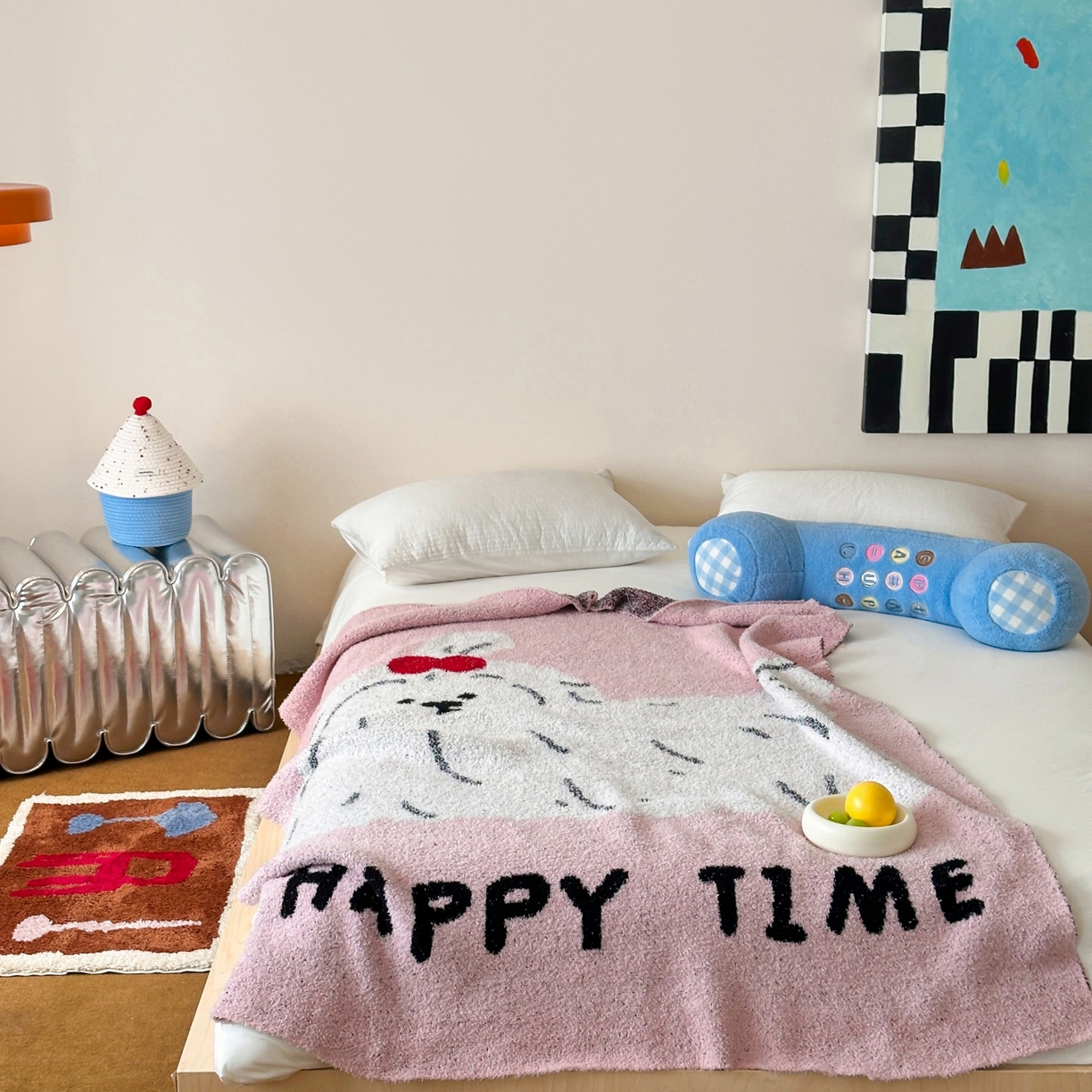 91家纺网 家纺一手货源 找家纺 觅糖家纺 2025新款卡通半边绒毛毯毯子系列 粉色泡芙