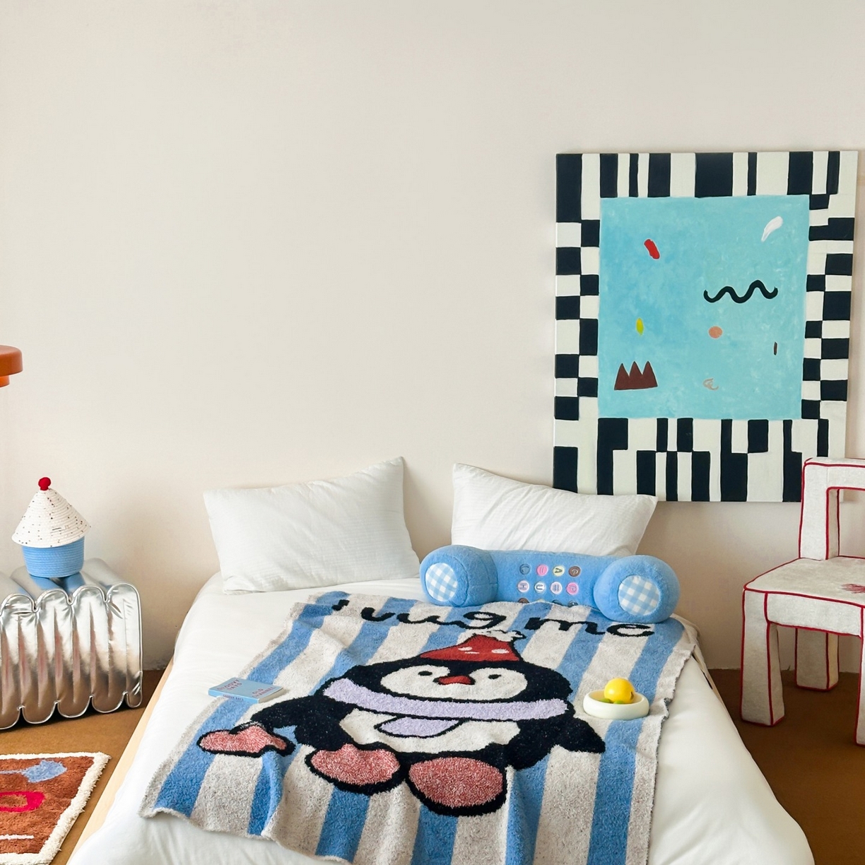 91家纺网 家纺一手货源 找家纺 觅糖家纺 2025新款卡通半边绒毛毯毯子系列 快乐企鹅