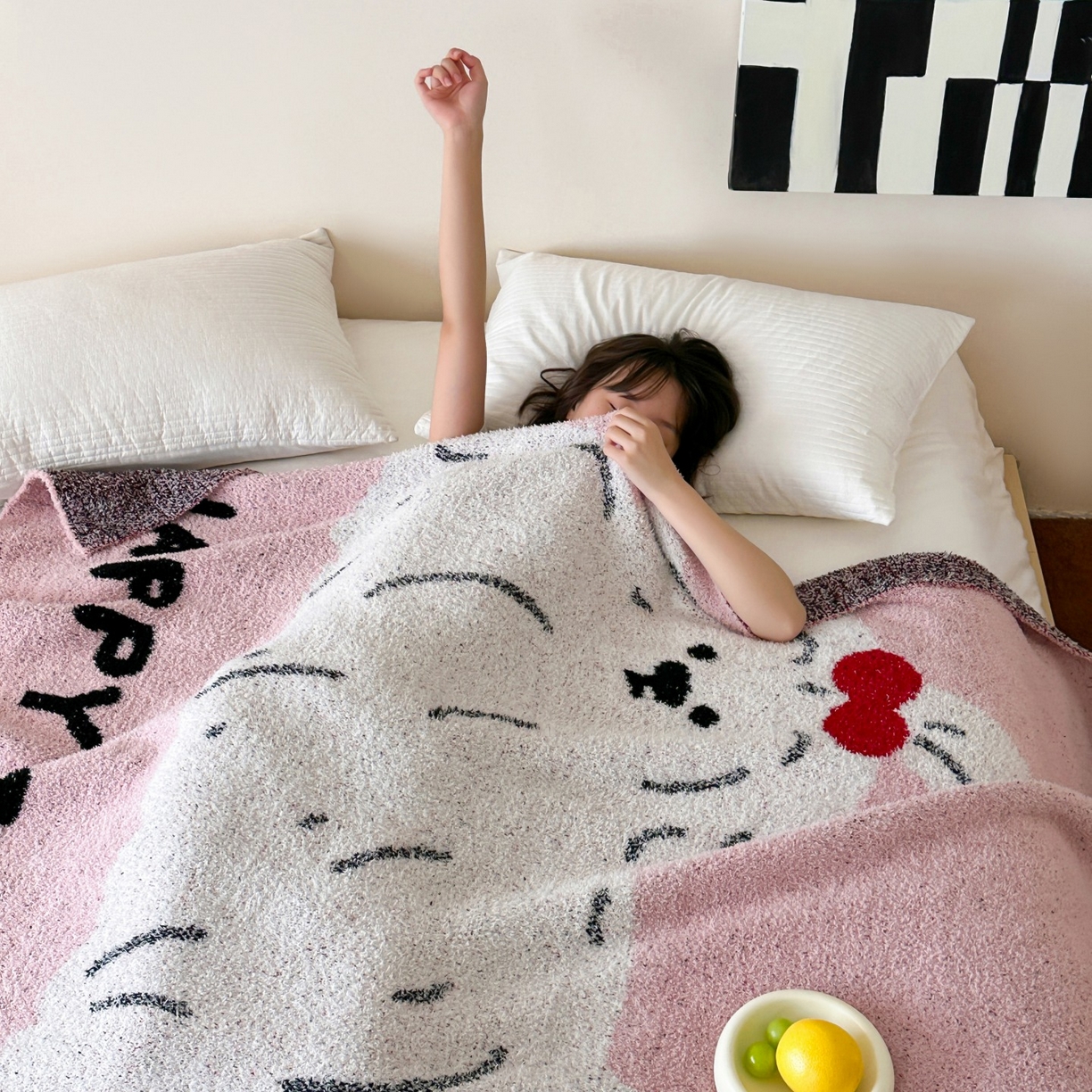 91家纺网 家纺一手货源 找家纺 觅糖家纺 2025新款卡通半边绒毛毯毯子系列 粉色泡芙