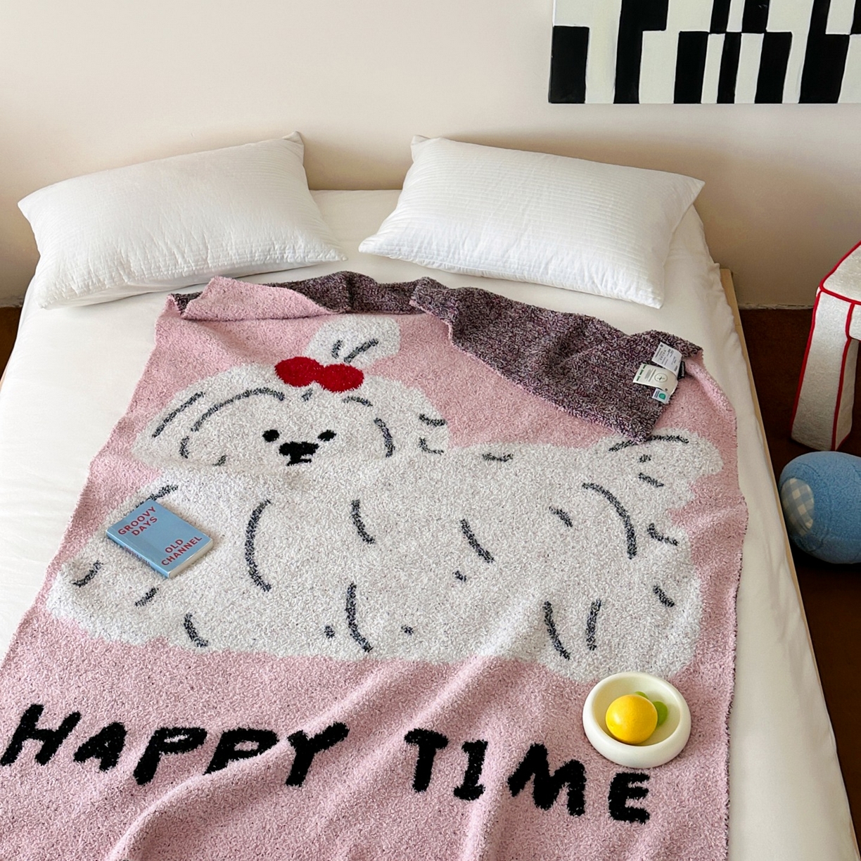 91家纺网 家纺一手货源 找家纺 觅糖家纺 2025新款卡通半边绒毛毯毯子系列 粉色泡芙