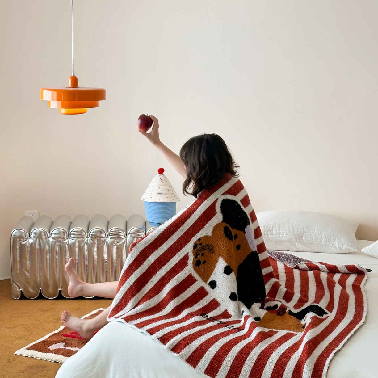 91家纺网 家纺一手货源 找家纺 觅糖家纺 2025新款卡通半边绒毛毯毯子系列 条纹小狗