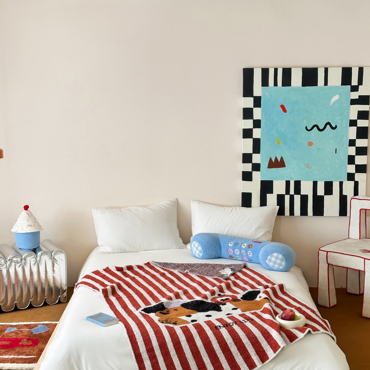 91家纺网 家纺一手货源 找家纺 觅糖家纺 2025新款卡通半边绒毛毯毯子系列 条纹小狗