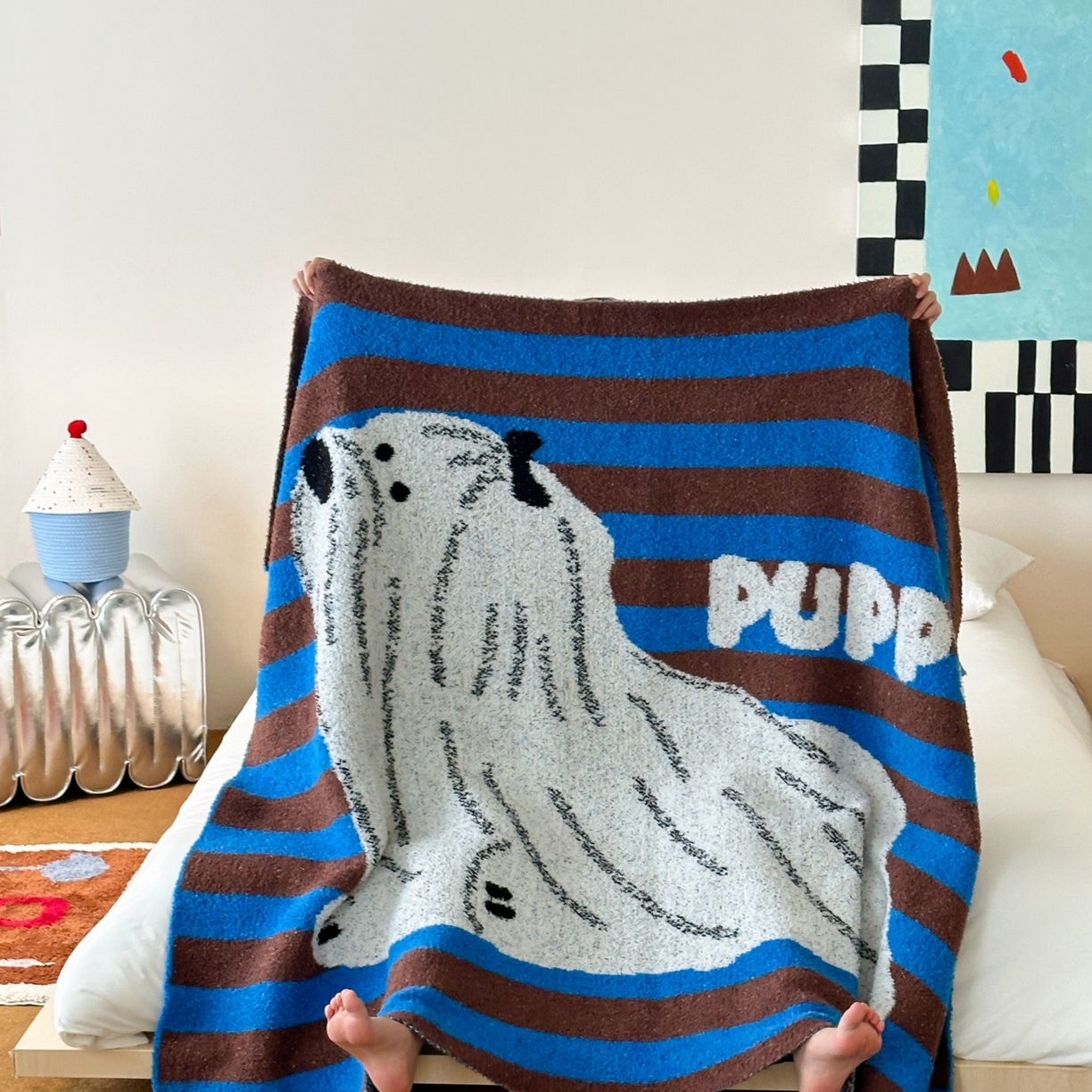 91家纺网 家纺一手货源 找家纺 觅糖家纺 2025新款卡通半边绒毛毯毯子系列 潦草小狗