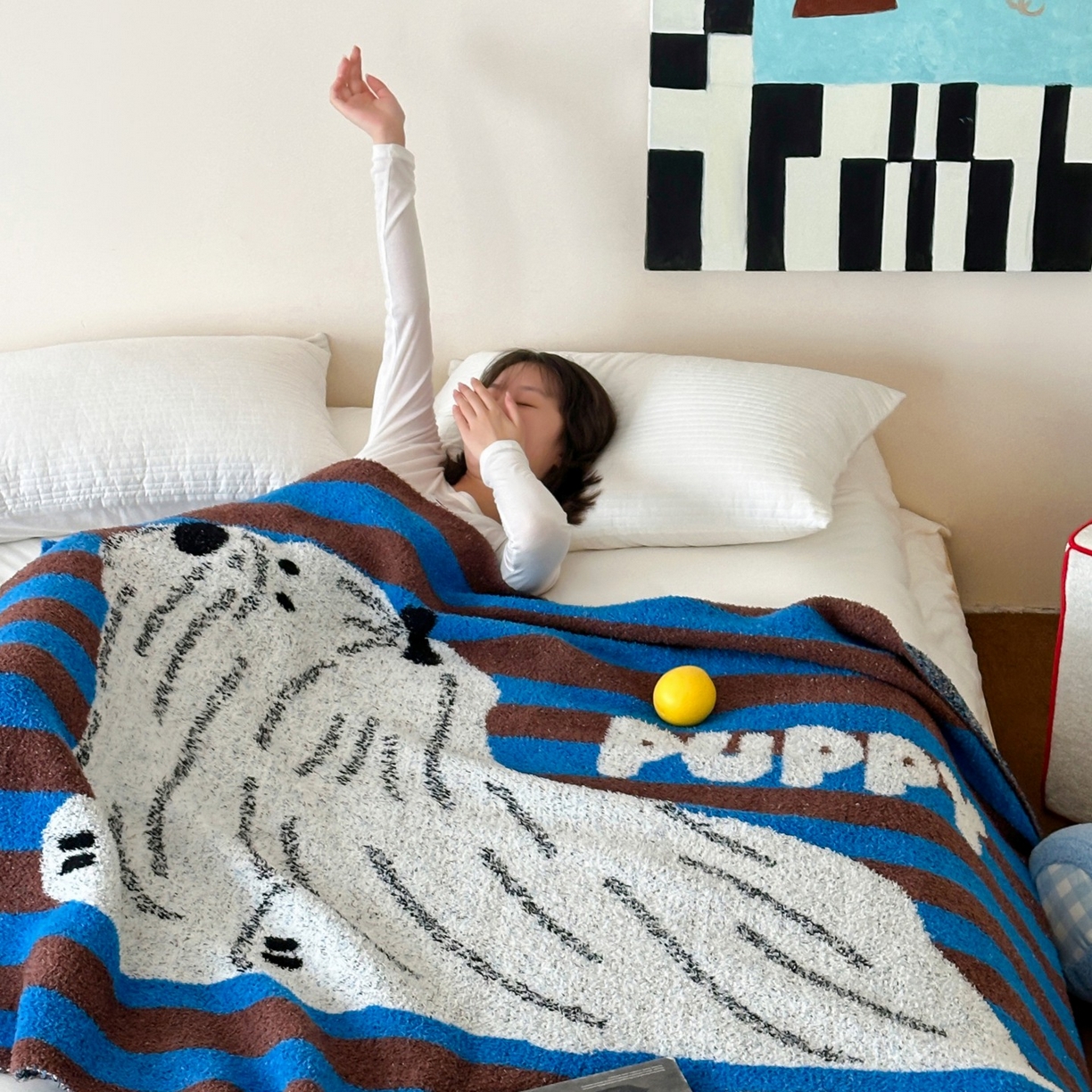 91家纺网 家纺一手货源 找家纺 觅糖家纺 2025新款卡通半边绒毛毯毯子系列 潦草小狗