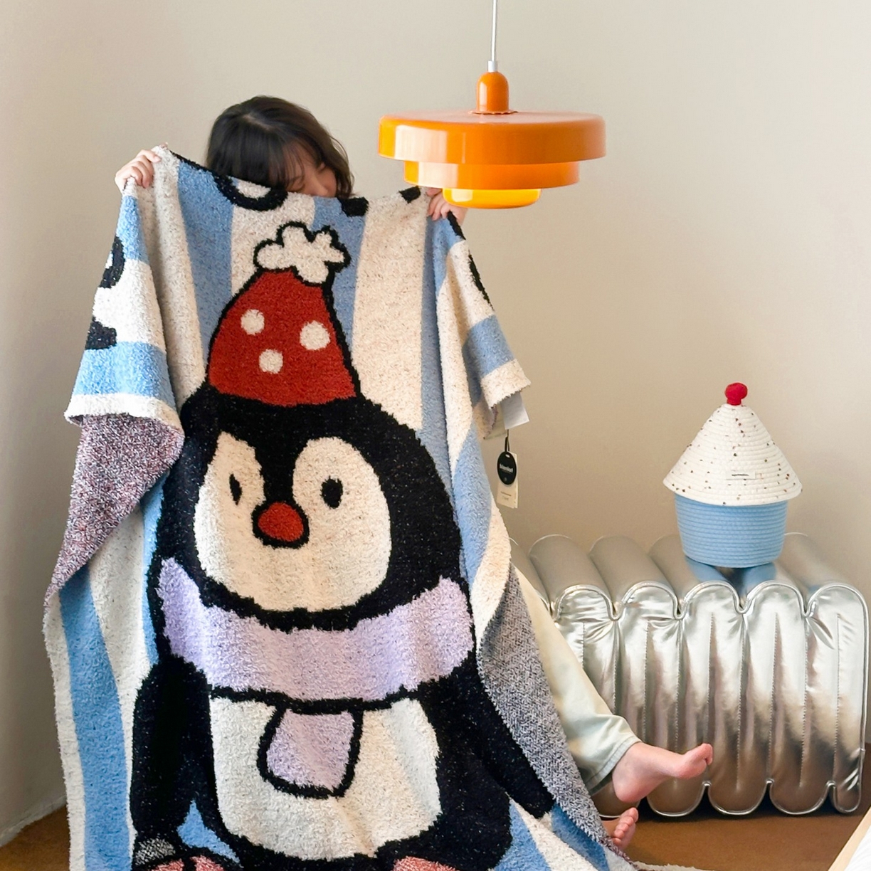 91家纺网 家纺一手货源 找家纺 觅糖家纺 2025新款卡通半边绒毛毯毯子系列 快乐企鹅