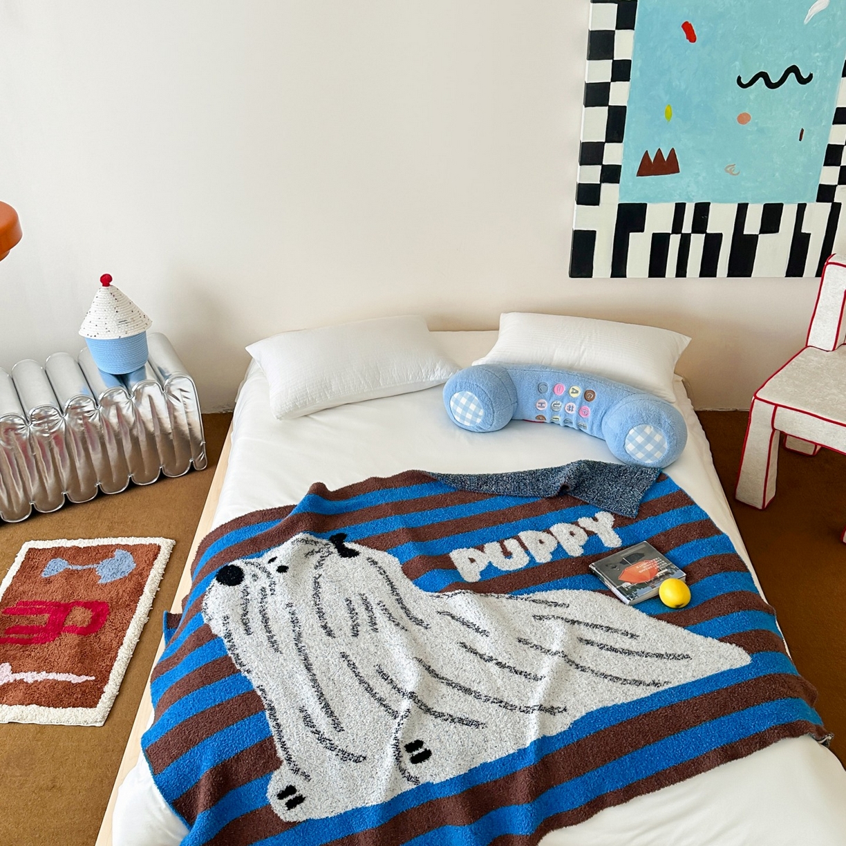 91家纺网 家纺一手货源 找家纺 觅糖家纺 2025新款卡通半边绒毛毯毯子系列 潦草小狗