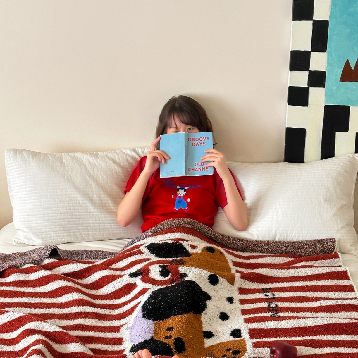 91家纺网 家纺一手货源 找家纺 觅糖家纺 2025新款卡通半边绒毛毯毯子系列 条纹小狗