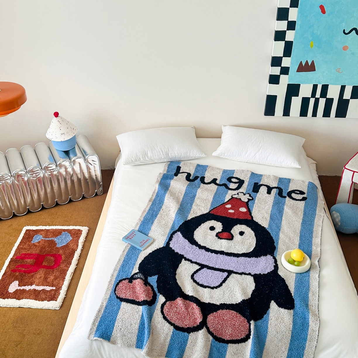 91家纺网 家纺一手货源 找家纺 觅糖家纺 2025新款卡通半边绒毛毯毯子系列 快乐企鹅