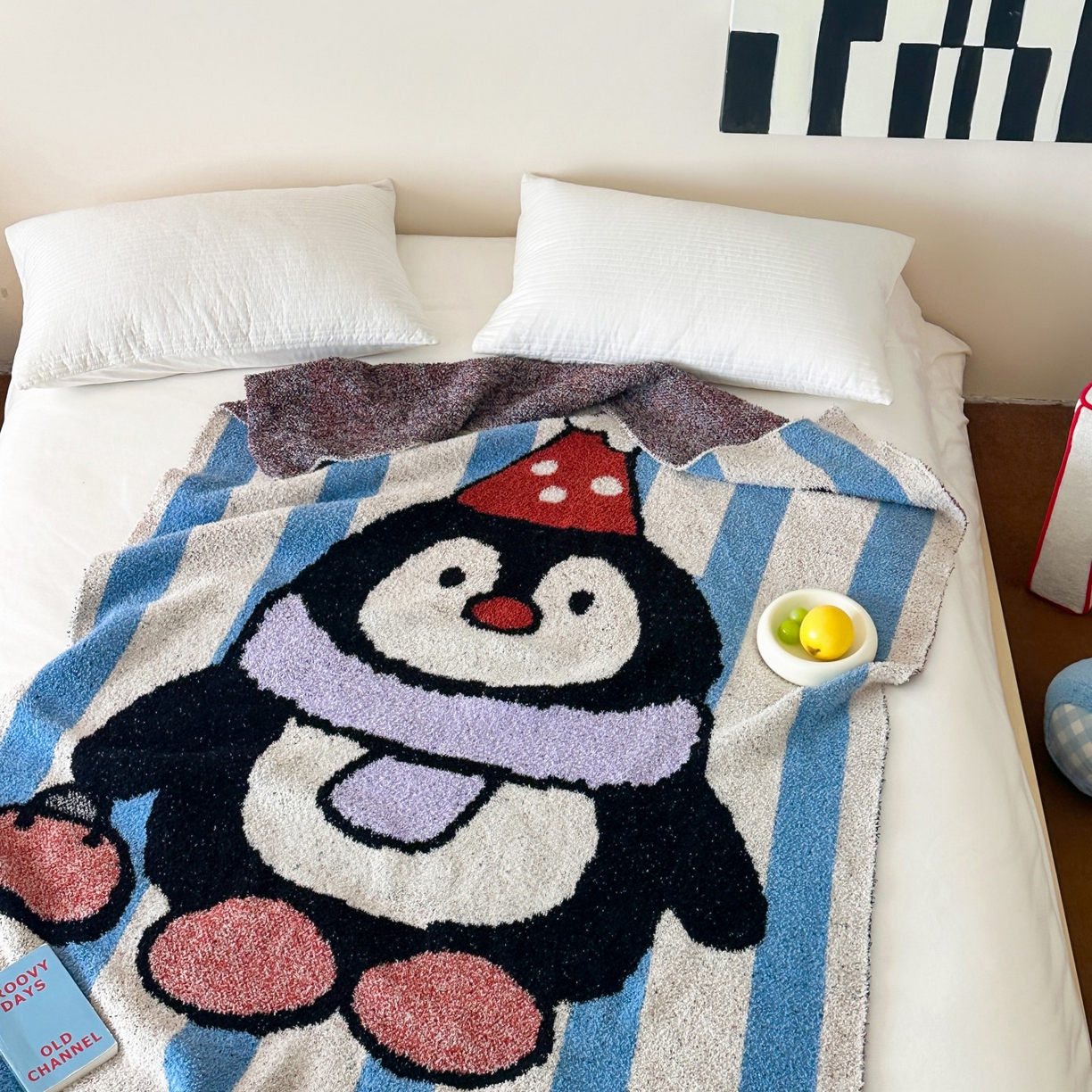 91家纺网 家纺一手货源 找家纺 觅糖家纺 2025新款卡通半边绒毛毯毯子系列 快乐企鹅