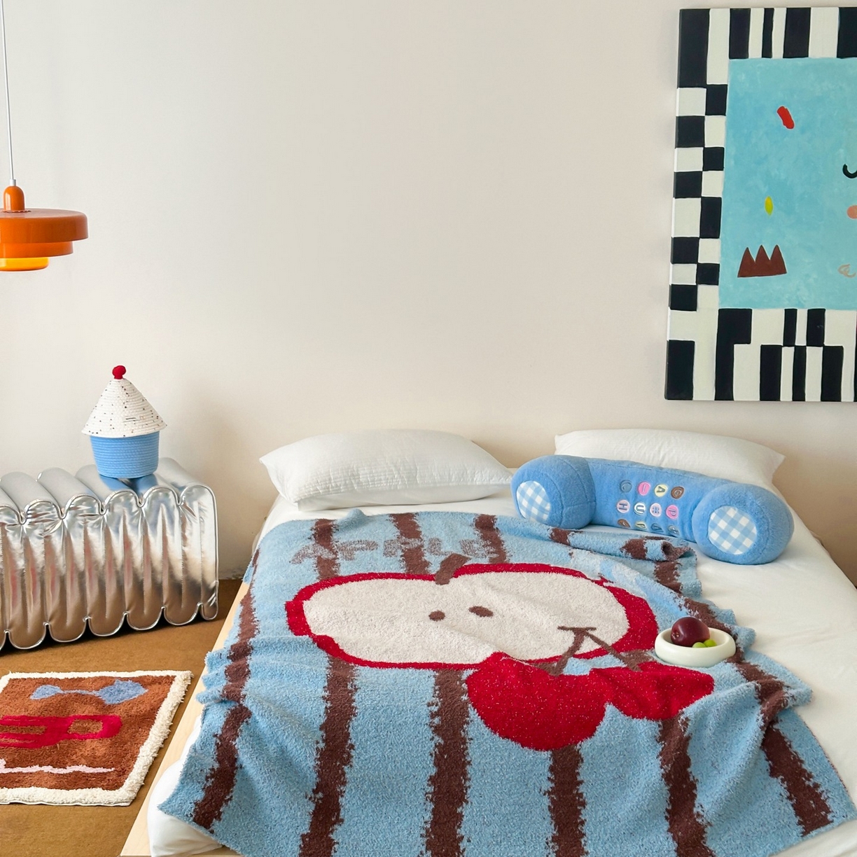 91家纺网 家纺一手货源 找家纺 觅糖家纺 2025新款卡通半边绒毛毯毯子系列 樱桃苹果