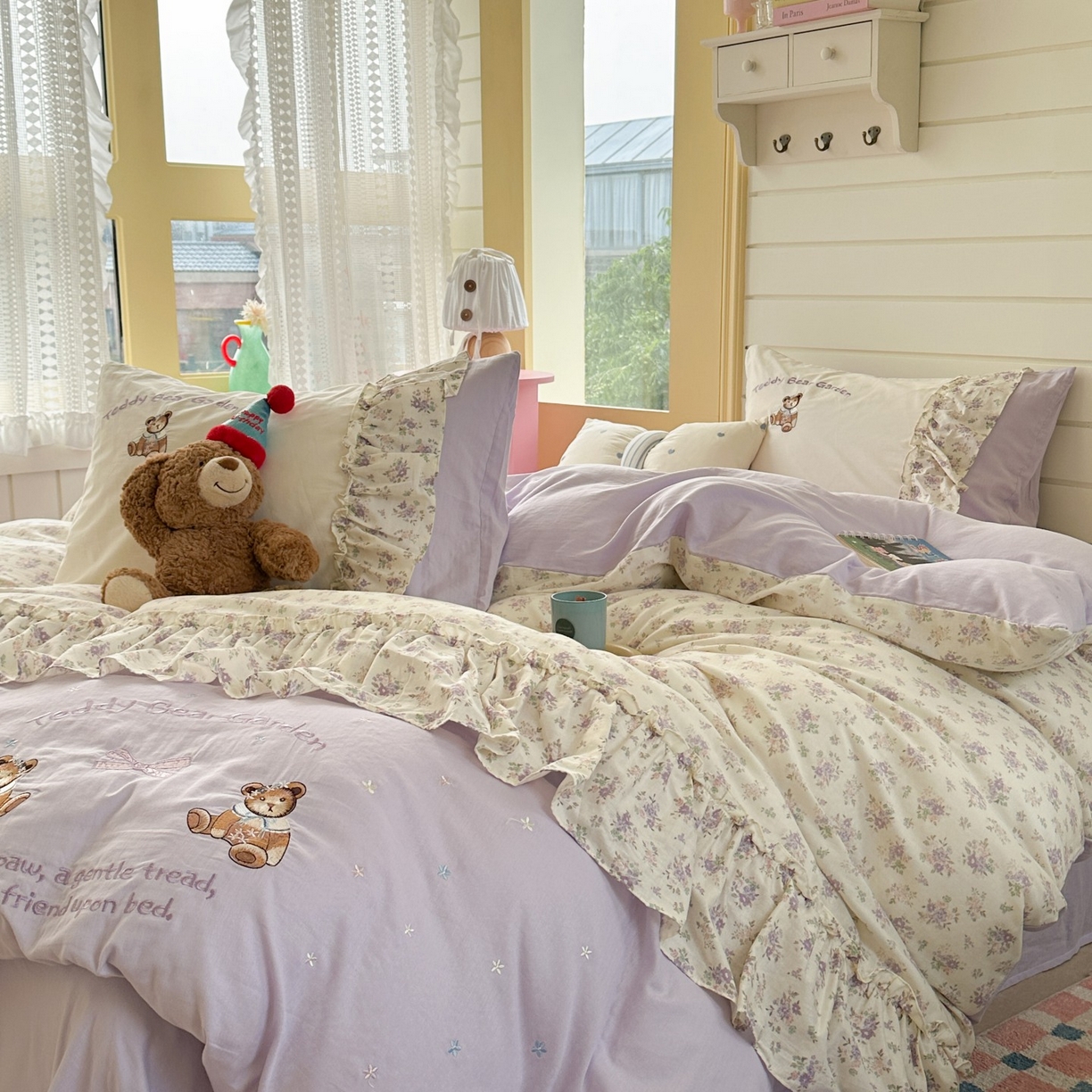 91家纺网 家纺一手货源 找家纺 （总）觅糖家纺 2025新款双层纱刺绣花边四件套系列