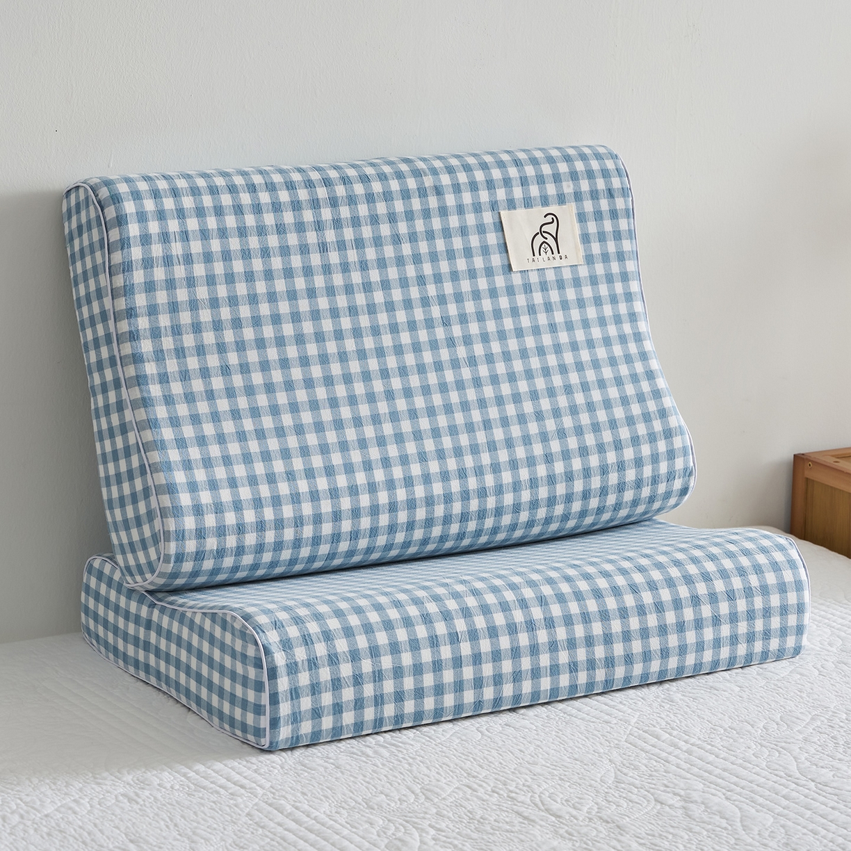 91家纺网 家纺一手货源 找家纺 乐可 2025新款全棉纯棉水洗棉乳胶枕护颈枕平面颗粒成人学生枕头枕芯 水洗棉乳胶枕-浅蓝【成人】