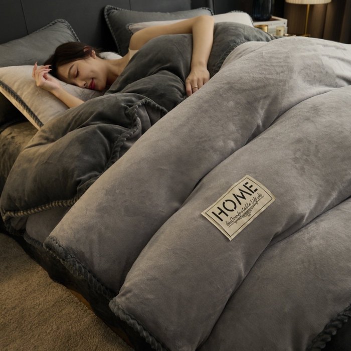 闲鱼家纺 2025新款牛奶绒拆卸被可拆卸四件套  浅灰