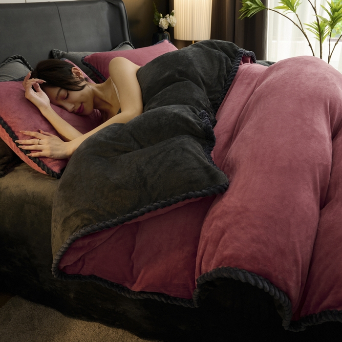 91家纺网 家纺一手货源 找家纺 闲鱼家纺 2025新款牛奶绒拆卸被可拆卸四件套  豆沙