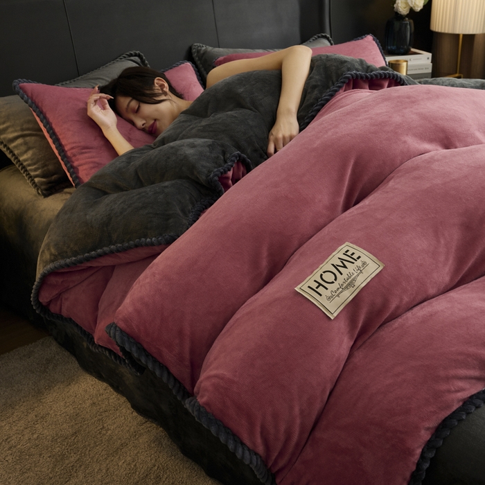 闲鱼家纺 2025新款牛奶绒拆卸被可拆卸四件套  豆沙