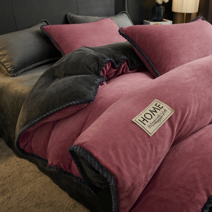 91家纺网 家纺一手货源 找家纺 闲鱼家纺 2025新款牛奶绒拆卸被可拆卸四件套  豆沙