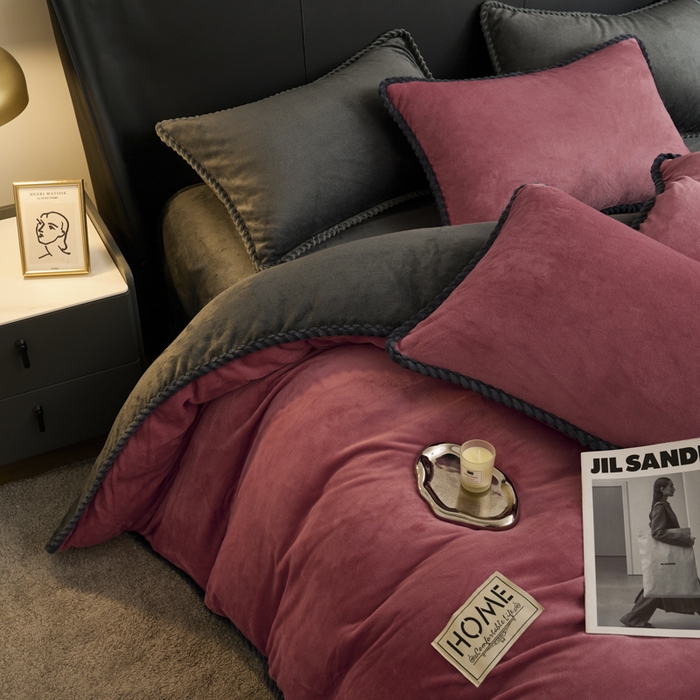 91家纺网 家纺一手货源 找家纺 闲鱼家纺 2025新款牛奶绒拆卸被可拆卸四件套  豆沙