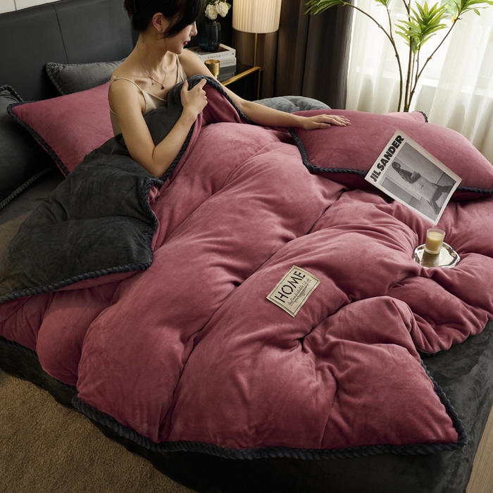 91家纺网 家纺一手货源 找家纺 闲鱼家纺 2025新款牛奶绒拆卸被可拆卸四件套  豆沙