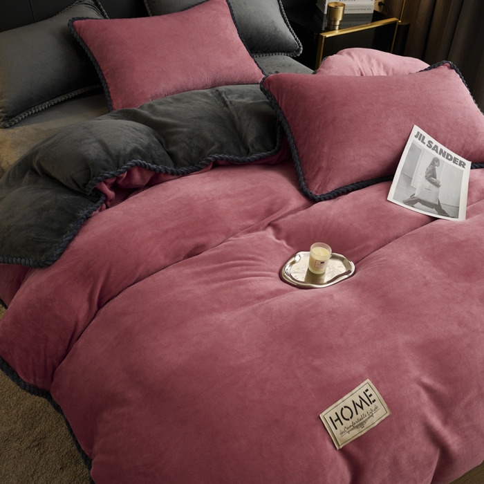 91家纺网 家纺一手货源 找家纺 闲鱼家纺 2025新款牛奶绒拆卸被可拆卸四件套  豆沙