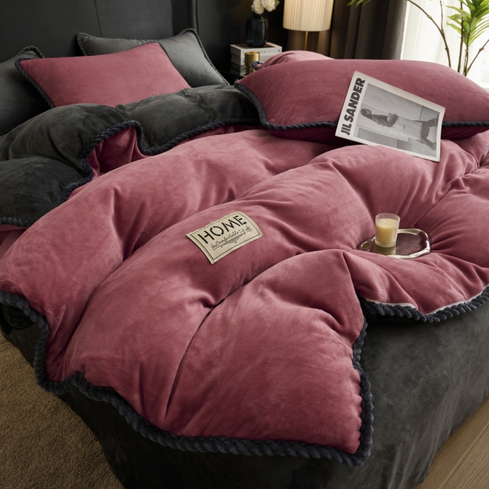 91家纺网 家纺一手货源 找家纺 闲鱼家纺 2025新款牛奶绒拆卸被可拆卸四件套  豆沙