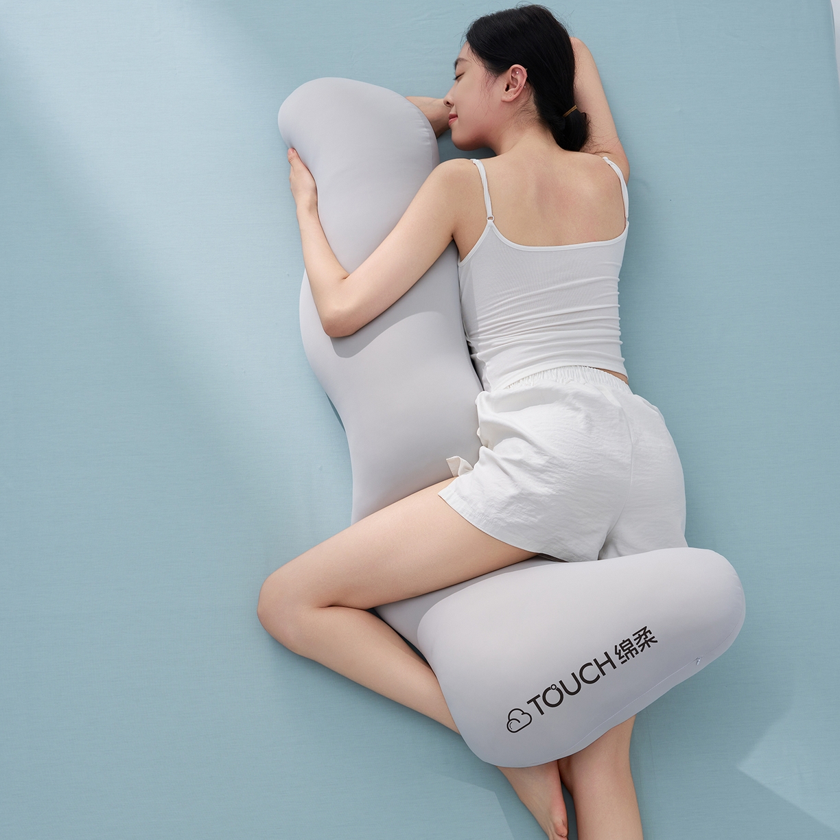 91家纺网 家纺一手货源 找家纺 乐可 2025新款豆荚海马波浪抱枕长条孕妇侧睡夹腿枕 豆荚海马波浪抱枕-BL银灰