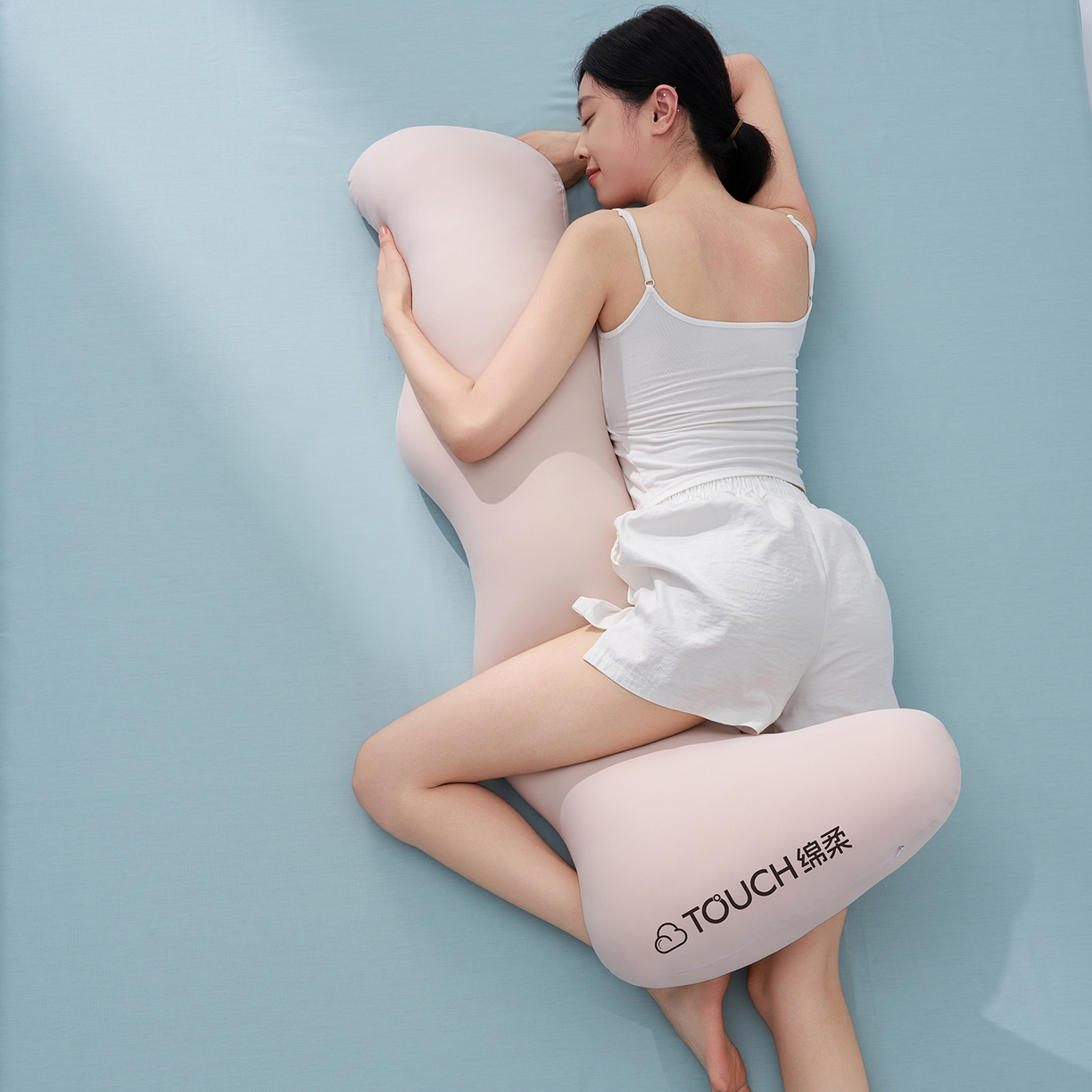 91家纺网 家纺一手货源 找家纺 乐可 2025新款豆荚海马波浪抱枕长条孕妇侧睡夹腿枕 豆荚海马波浪抱枕-BL露珠粉