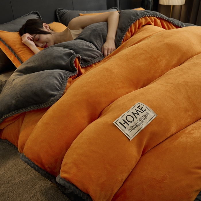 闲鱼家纺 2025新款牛奶绒拆卸被可拆卸四件套  橘色