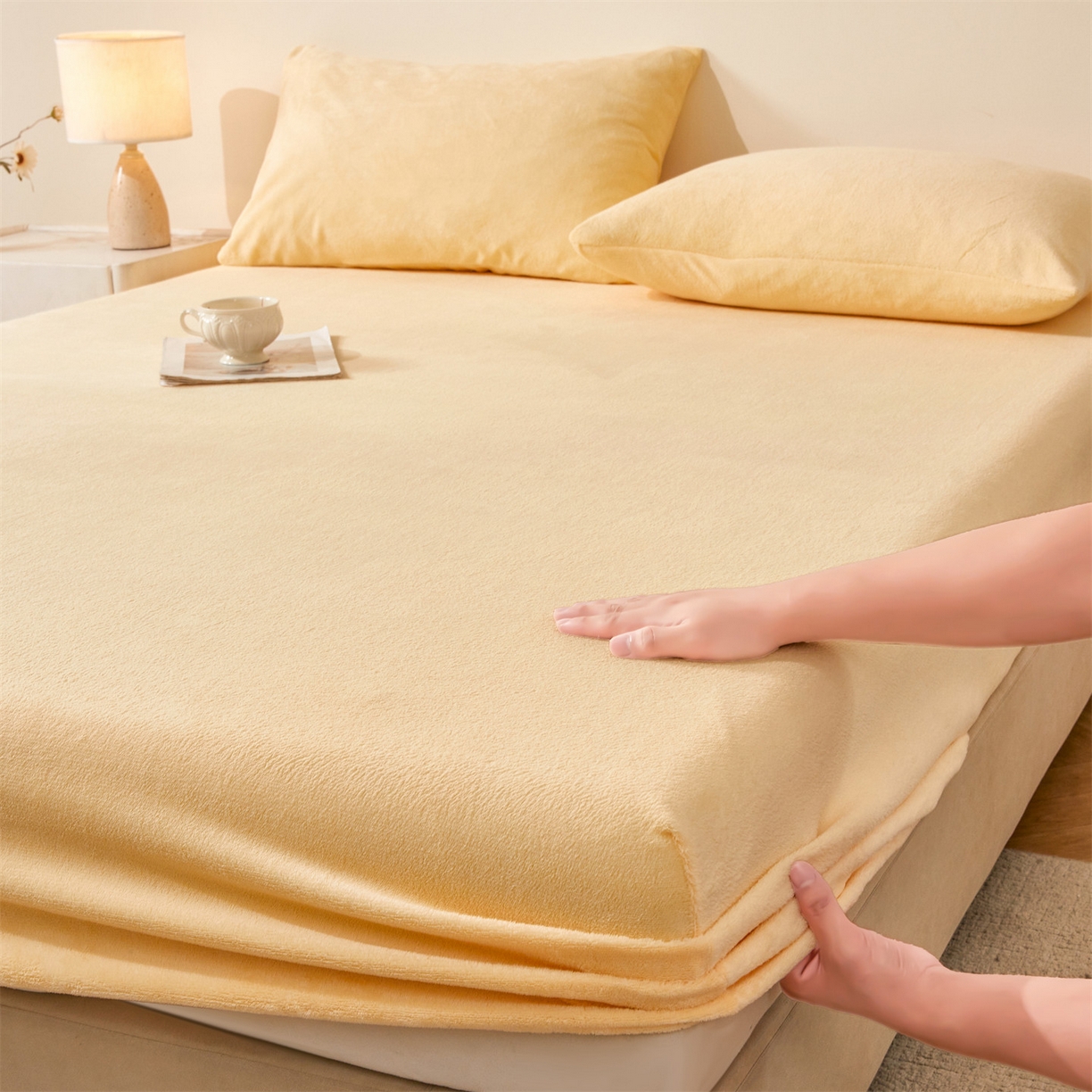 91家纺网 家纺一手货源 找家纺 （总）优眠坊 2025新款单层高克重牛奶绒纯色床笠