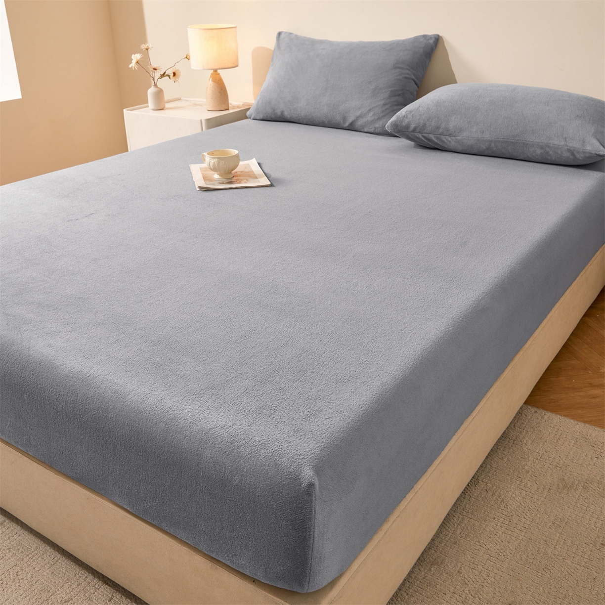 91家纺网 家纺一手货源 找家纺 优眠坊 2025新款单层高克重牛奶绒纯色床笠 玛瑙灰