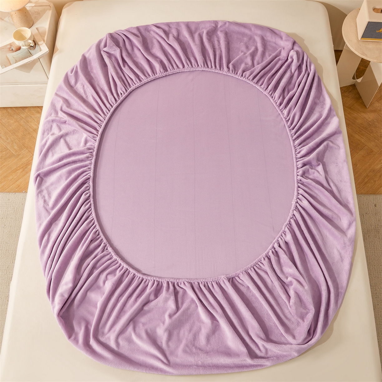 91家纺网 家纺一手货源 找家纺 优眠坊 2025新款单层高克重牛奶绒纯色床笠 兰花紫