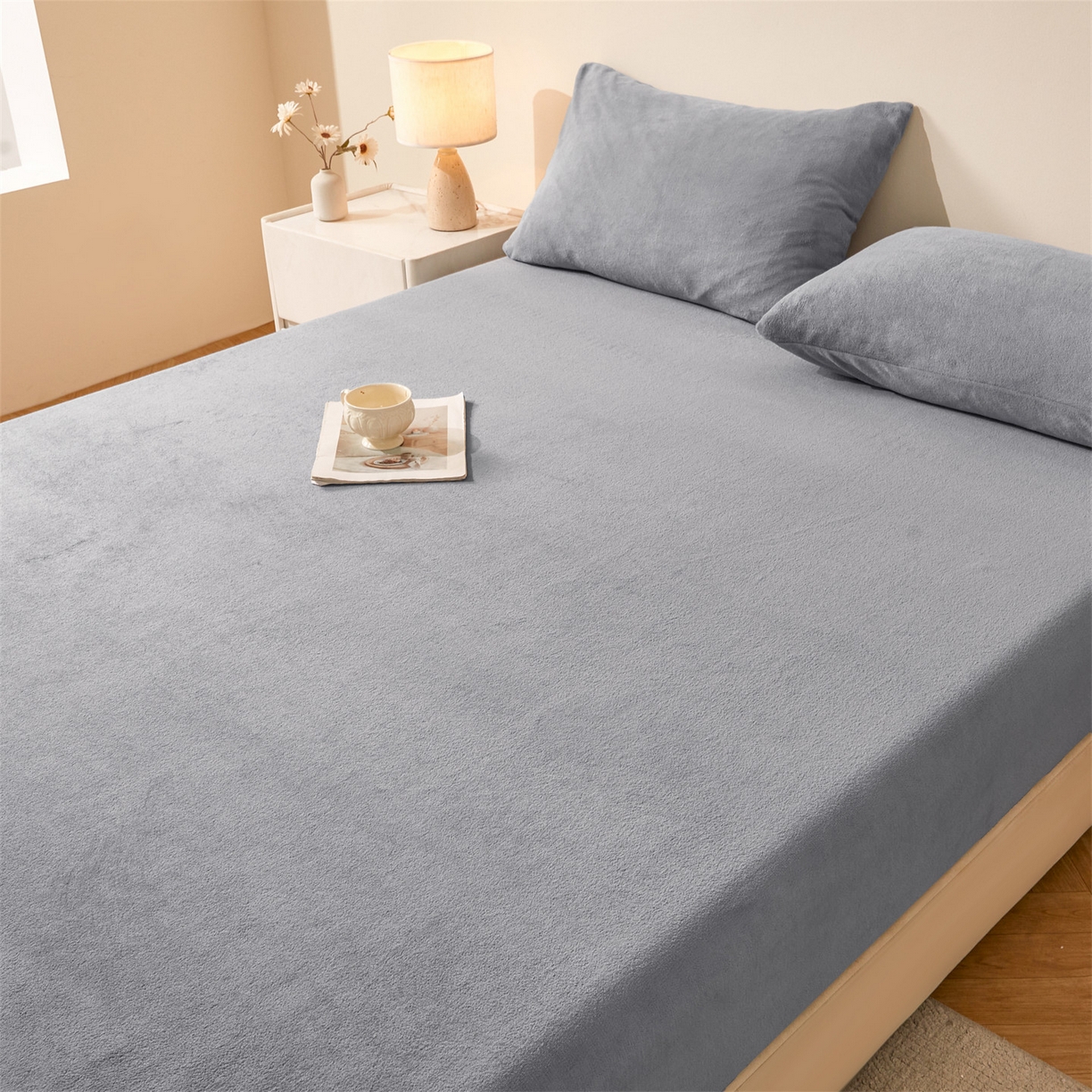 91家纺网 家纺一手货源 找家纺 优眠坊 2025新款单层高克重牛奶绒纯色床笠 玛瑙灰