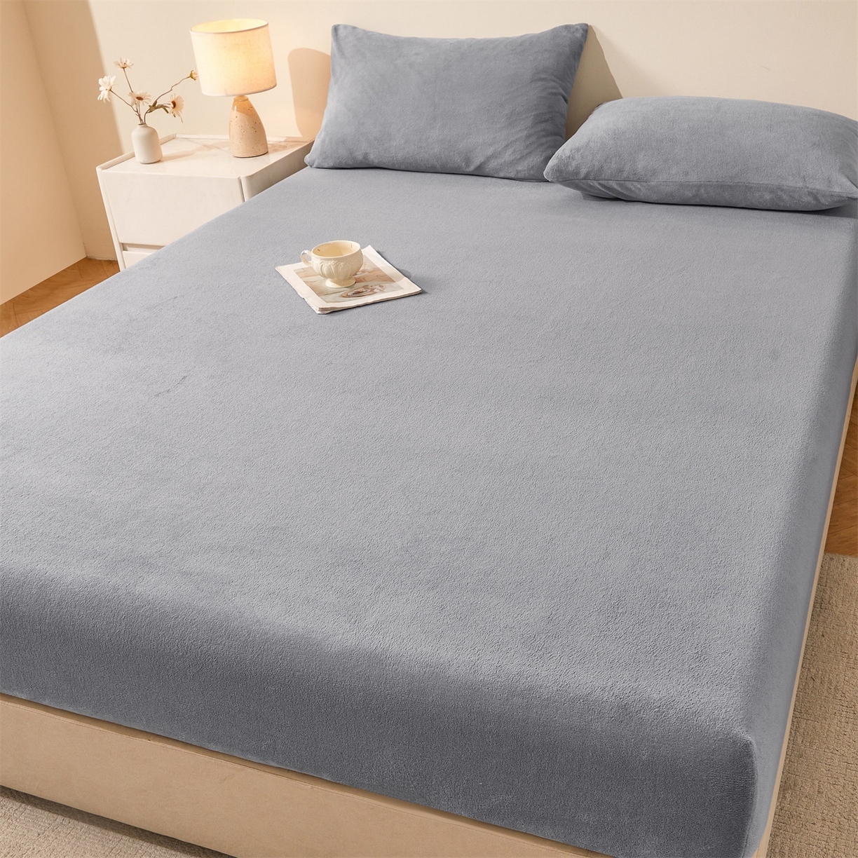 91家纺网 家纺一手货源 找家纺 优眠坊 2025新款单层高克重牛奶绒纯色床笠 玛瑙灰