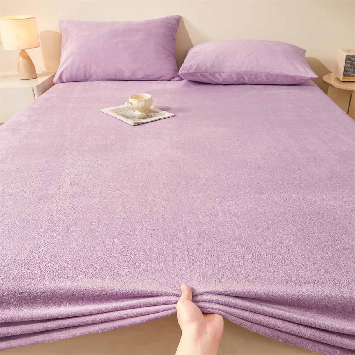 91家纺网 家纺一手货源 找家纺 优眠坊 2025新款单层高克重牛奶绒纯色床笠 兰花紫