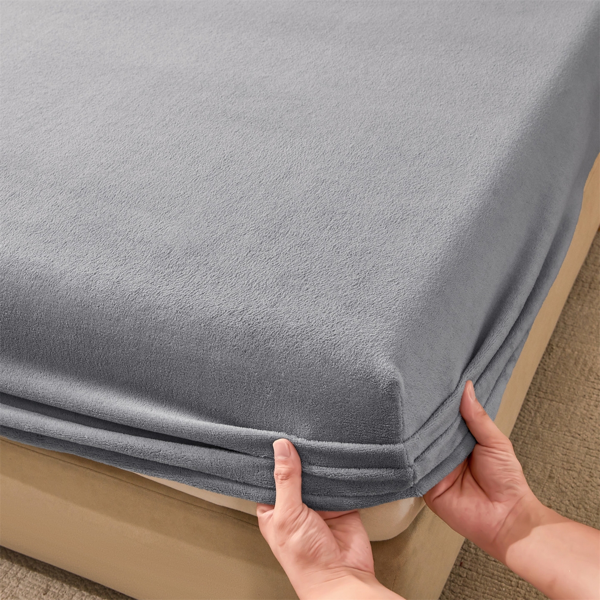 91家纺网 家纺一手货源 找家纺 优眠坊 2025新款单层高克重牛奶绒纯色床笠 玛瑙灰