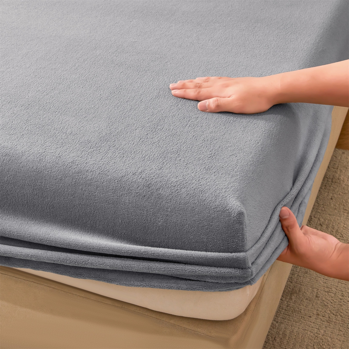 91家纺网 家纺一手货源 找家纺 优眠坊 2025新款单层高克重牛奶绒纯色床笠 玛瑙灰