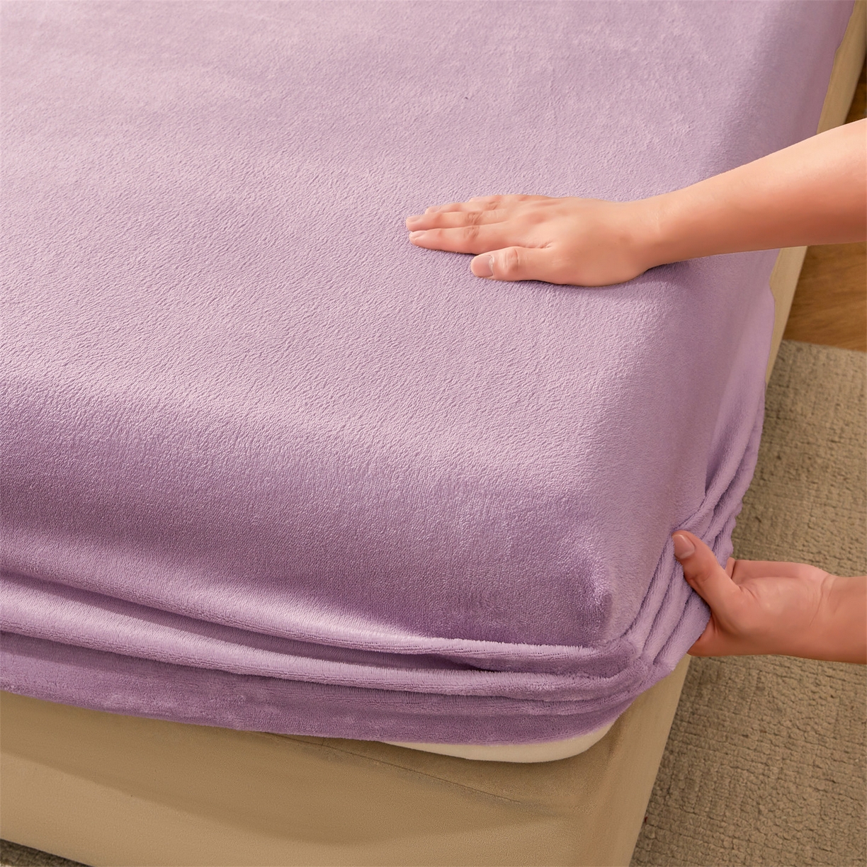 91家纺网 家纺一手货源 找家纺 优眠坊 2025新款单层高克重牛奶绒纯色床笠 兰花紫