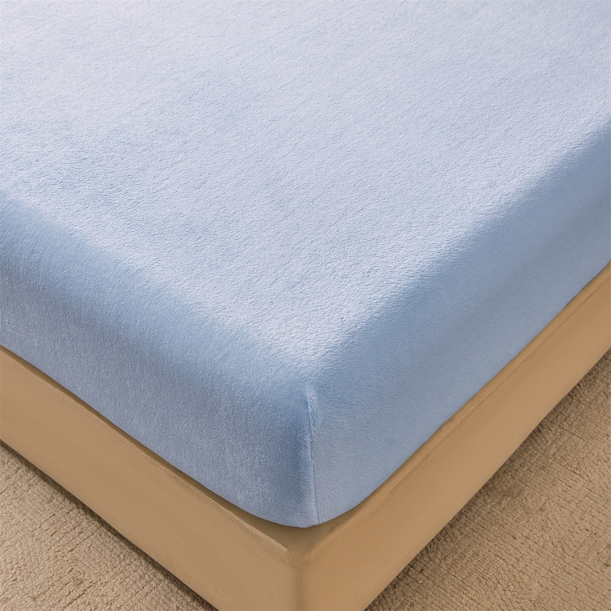 91家纺网 家纺一手货源 找家纺 优眠坊 2025新款单层高克重牛奶绒纯色床笠 星蓝