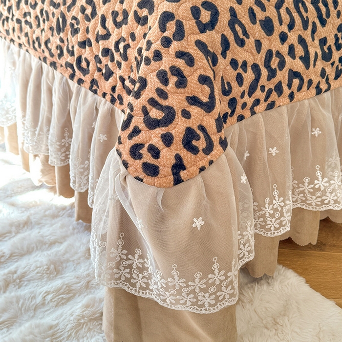 91家纺网 家纺一手货源 找家纺 九诺家纺 2025新款直播热款双层蕾丝花边牛奶绒印花床盖四件套床盖单件三件套 风情-轻奢豹纹