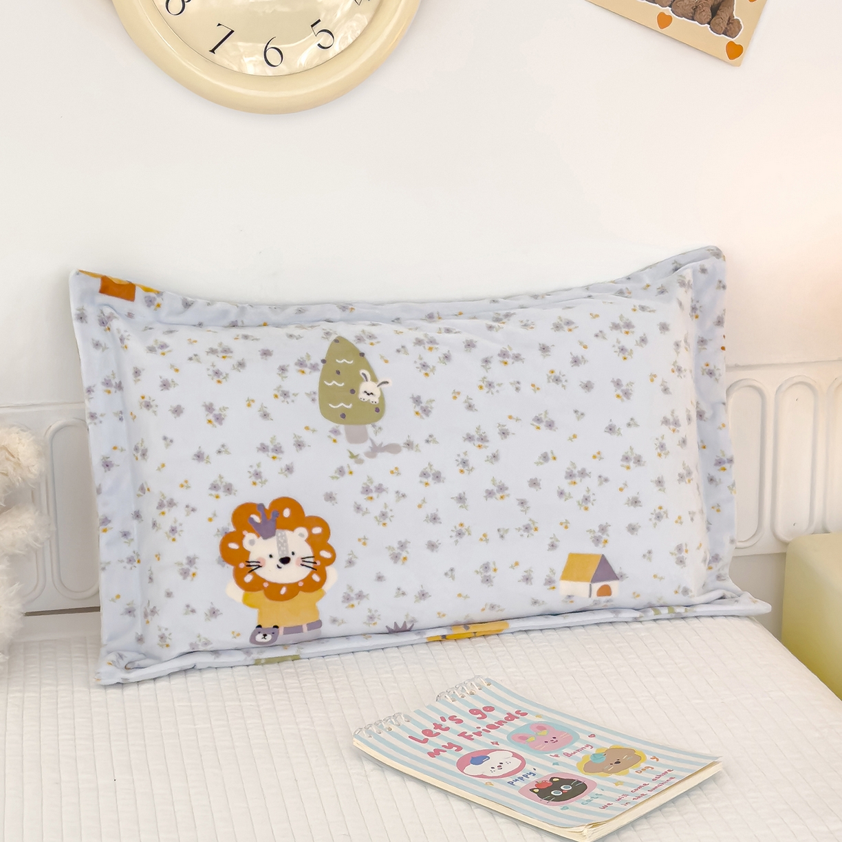 良佐生活 2025新款A类高克重大版印花宝宝绒枕套 小狮子-蓝  主