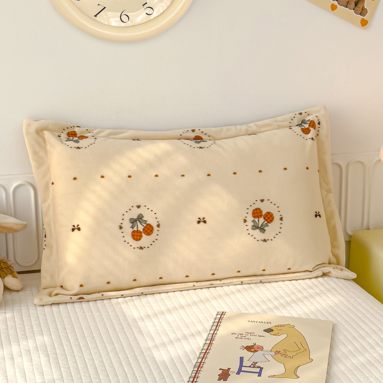 良佐生活 2025新款A类高克重大版印花宝宝绒枕套 爱心樱桃