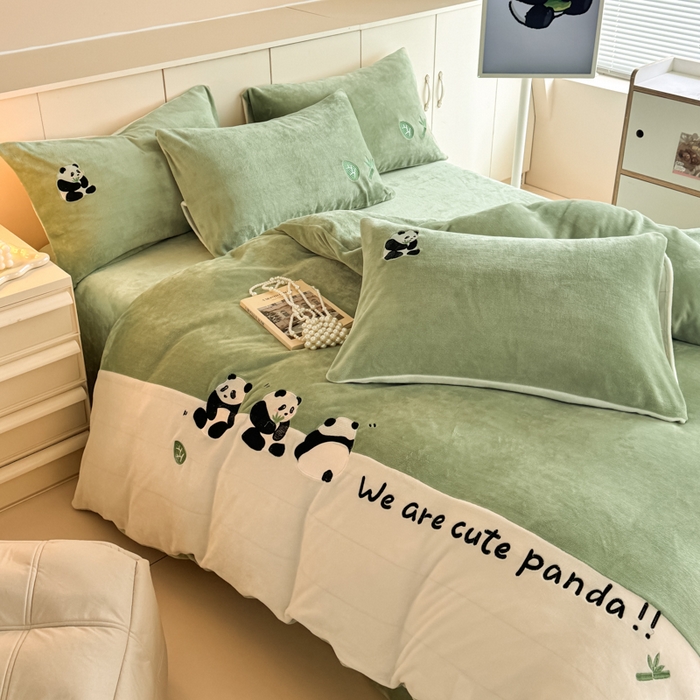 91家纺网 家纺一手货源 找家纺 （总）懒猫家纺 2025新款牛奶绒刺绣四件套-胖达