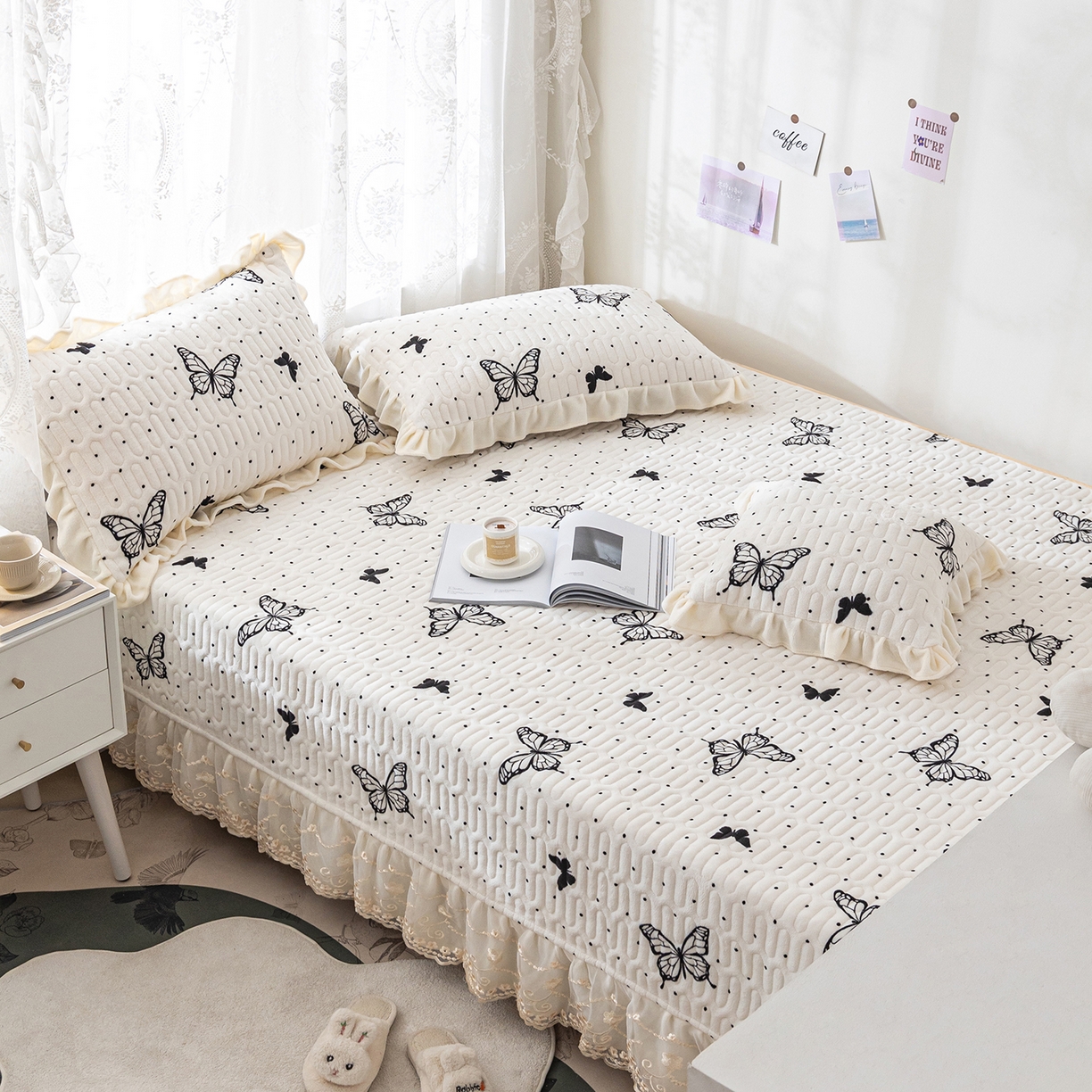 91家纺网 家纺一手货源 找家纺 美优兰 2025秋冬新款牛奶绒榻榻米垫床盖（可定制） 蝶梦