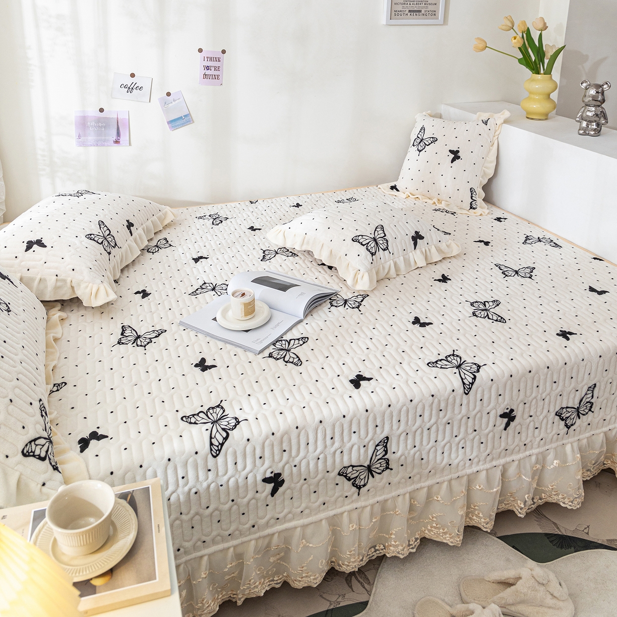 91家纺网 家纺一手货源 找家纺 美优兰 2025秋冬新款牛奶绒榻榻米垫床盖（可定制） 蝶梦